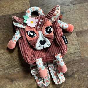 Girls Les Deglingos Pink Floral Deer Backpack One Size